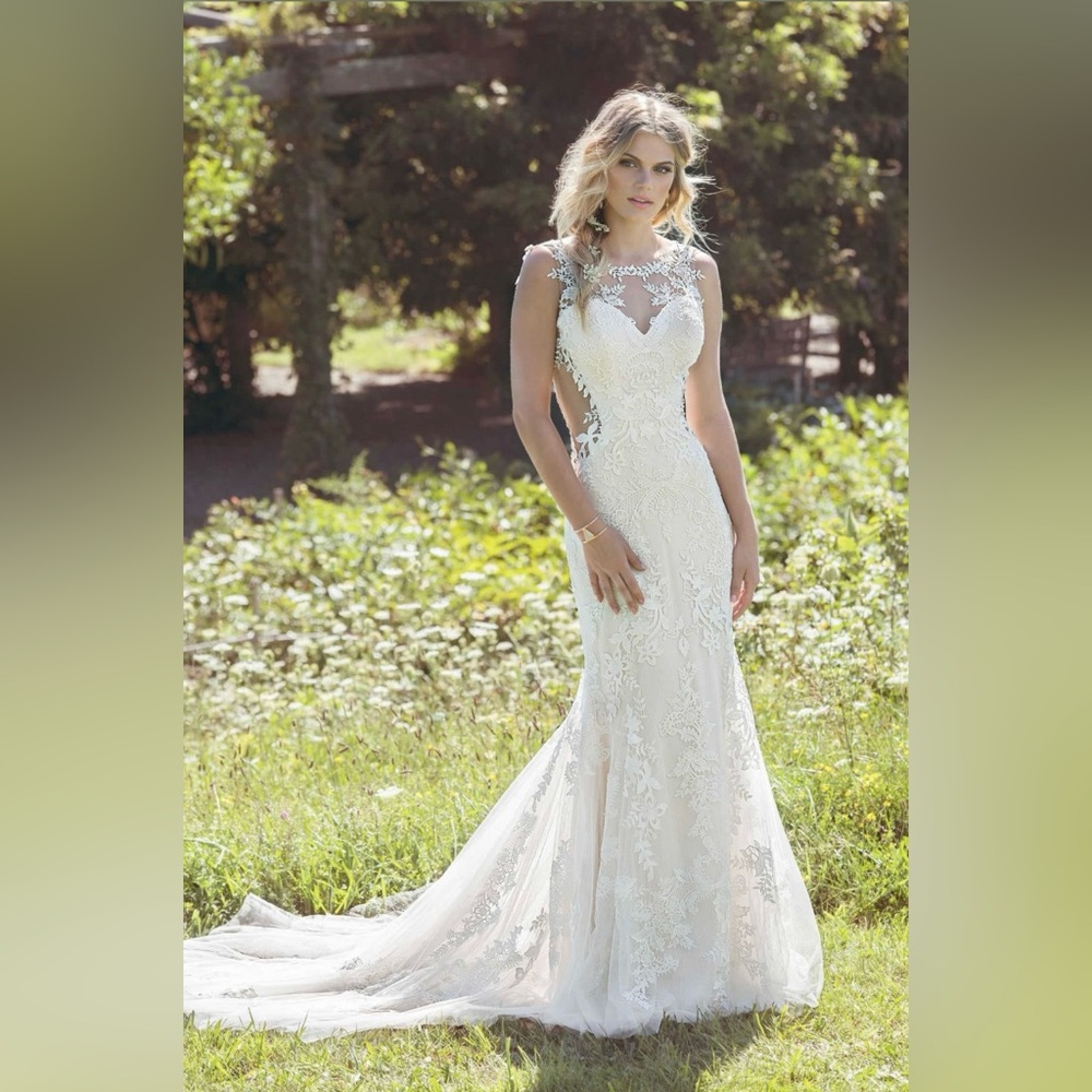Lillian West Size 10 Sand/Nude/Ivory Boho Lace Wedding Dress